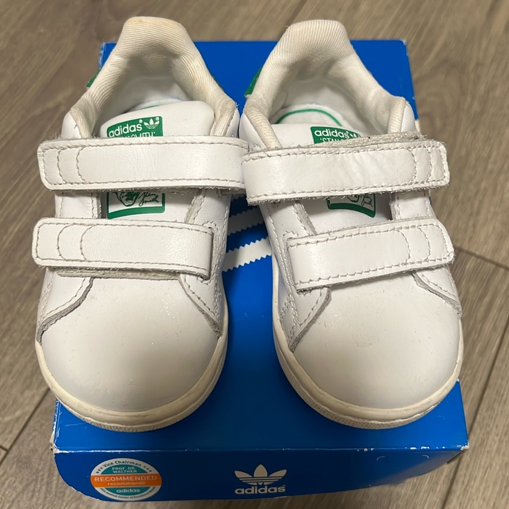 White and green toddler adidas originals